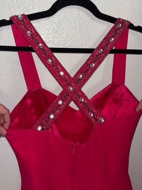 Beautiful Vintage Silk Hot Pink Embellished Strappy Evening Dress